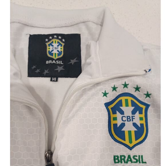 Rare Brazil CBF Established 1914 Embroired Soccer Jacket Kids Size 14 - Picture 3 of 6